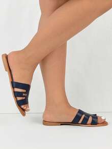 Beach Vacation Open Toe Soft Bottom Flat Sandals, Fashion Versatile Slippers Retro Beach Shoes - Blue - View 3