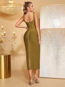 Đầm quấn ngang gối màu trơn gợi cảm mới dành cho nữ, đầm ôm sát không tay dây dày hở lưng khoét hở thời trang dành cho nữ, đầm dự tiệc trang trọng cho đám cưới, tiệc tùng, sự kiện. - xanh quân đội - Xem 5