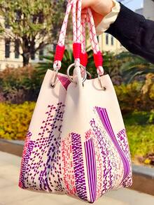 夏季时尚简约迷你抽绳编织袋便携式抽绳水桶包午餐袋