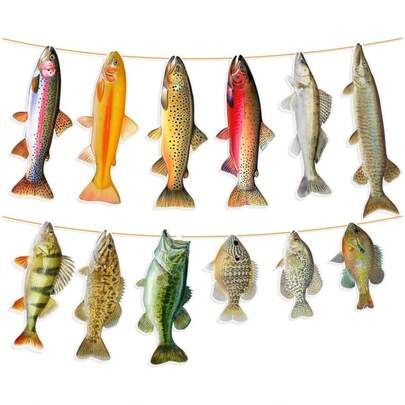 Fishing Birthday Decorations, Gone Fishing Party Supplies Sunfish Trout Bass Fishing Banner For Adults