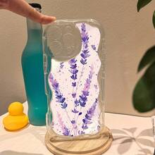Funda para teléfono 1 funda blanda para teléfono X/ 11/ 12/ 13/ 14/ 15/ 16 Pro |   Diseño ondulado con fondo de patrón floral de lavanda bastante púrpura: chicas y hombres lindos - Blanco - Ver 4