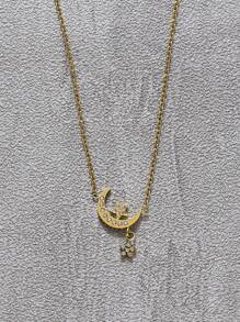 1pc Star & Moon Pendant Necklace With Rhinestones, Simple Stainless Steel Clavicle Chain Jewelry, Birthday, Holiday & Date Night Gift For Women, Suitable For Daily Wear
