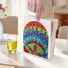 1 pieza Kit de pintura de diamantes de bricolaje para adultos, caja de pañuelos con patrón de globo aerostático arcoíris, adecuado para principiantes para hacer una caja de pañuelos con forma irregular con diamantes incrustados, decoración de escritorio, regalo artesanal de pintura de diamantes para el hogar