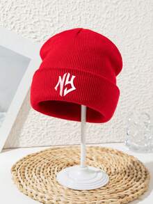 1 件男女通用刺绣“NY”字母户外徒步街头休闲亚克力无檐便帽，纯色，针织帽，秋冬秋季服装 - C - 查看 12