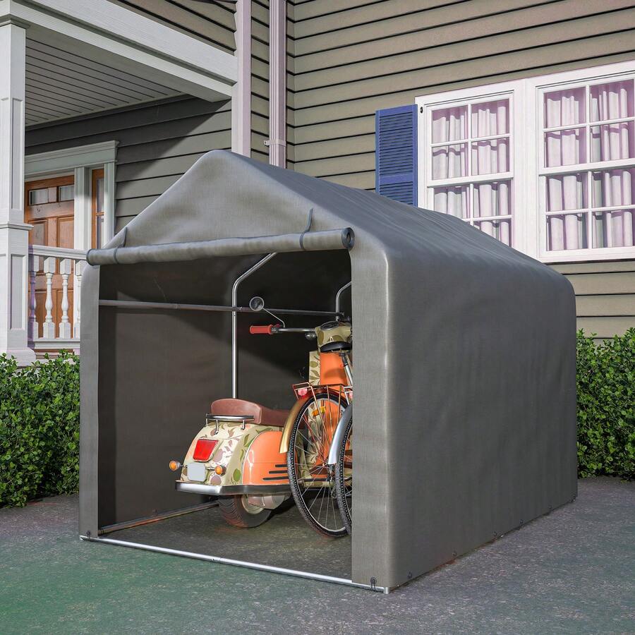 Jaxilyn Tool Shed, 160x220x165 Cm Bicycle Garage, Garage Tent, Garden House Storage Tent Bicycle Shed Tool Tent Storage Garage, Dark Gray - 灰色 - 查看 1