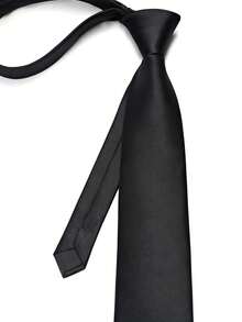 1pc Men's Solid Color Necktie (8cm), Suitable For Business Attire, Weddings, And Formal Occasions - Black - View 3