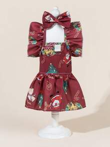 一套宠物薄纱礼服，带蝴蝶结，可爱印花宠物婚纱，弹力网纱公主裙，适合猫狗 - 彩色 - 查看 1