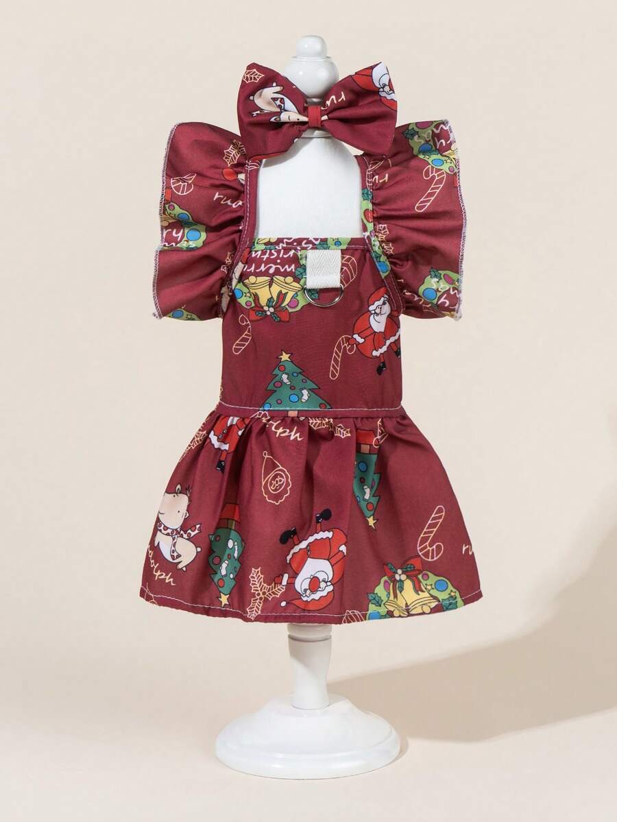 一套宠物薄纱礼服，带蝴蝶结，可爱印花宠物婚纱，弹力网纱公主裙，适合猫狗 - 彩色 - 查看 1