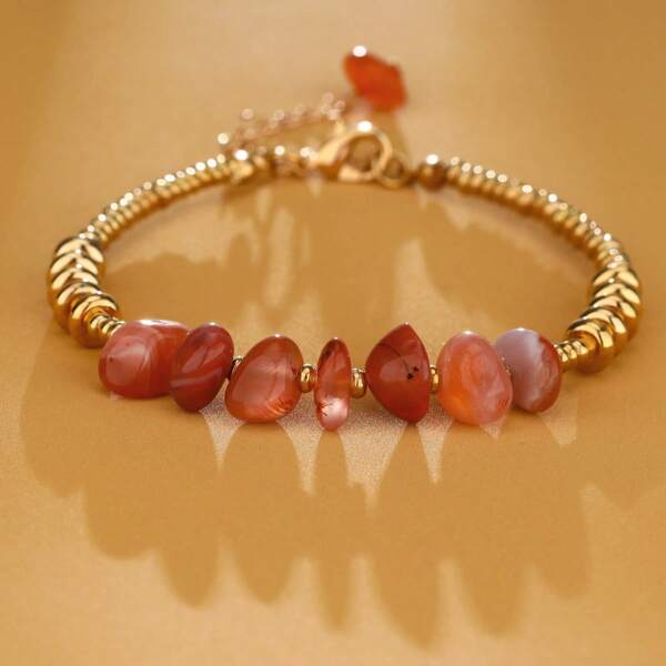 1 pièce Bracelet en pierre naturelle cristal, avec finition dorée, accessoires d'été pour femmes