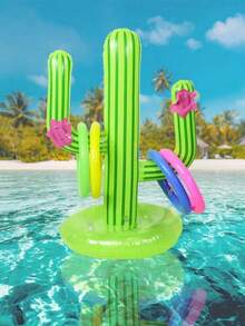 1pc Fun Pool Inflatable Cactus Ring Game Set, Target Throwing Floating Swimming Ring Game, Beach Party Game, Pool Carnival Party Leisure And Entertainment Supplies, Suitable For Pool Parties, Lakes, Rivers, Seaside Vacations, Family Party Water Interactive Games - Multicolor - View 2