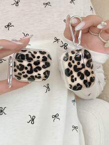 Estuche para auriculares con estampado de leopardo transparente negro con estilo retro/Y2K, estuche para auriculares con elemento de estampado animal, estuche para auriculares de material TPU transparente con 1 gancho colgante, compatible con estuche para , auriculares, compatible con estuche para Pro 3, compatible con Pro (2.ª generación), compatible con 3, compatible con Pro, compatible con 1/2, compatible con estuche para 4 - Multicolor - Ver 3