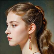 复古新中式风格吊坠耳环，长款垂坠设计，适合夏季派对假日日常佩戴