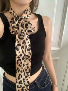1pc Fashion Leopard Scarf Polka Dot Narrow Women Belt Long Leopard Print Headband Women