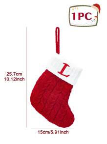 1 pieza Calcetín navideño de punto rojo de 10 pulgadas, calcetín colgante con letras en inglés y copos de nieve, para decoración de fiestas navideñas 2026, suministros y decoración de habitaciones navideñas, calcetín navideño personalizado con inicial, decoración navideña del hogar y familiar, adorno del árbol de Navidad, paquete de regalos sorpresa de Nochebuena, disfraces y favores de fiesta navideña