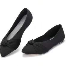 Womens Flat Shoes Classic Pointed Toe Flats Knitted Dress Shoes Soft Comfortable Dressy Flats Women - 黑色/蝴蝶結 - 查看 1