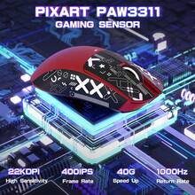 ATTACK SHARK X11SE Lightweight Wireless Gaming Mouse 59g, 3 Modes (2.4G/USB-C/Bluetooth), 22,000 DPI, PAW3311 Optical Sensor, 5 Programmable Buttons, 300mAh Battery, For PC - 紅色+貼紙 - 查看 3