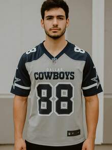 Jersey Hombre Estampado Frente Espalda Deportivo Vaqueros Futbol Americano Camiseta Poliester Cuello V Manga Corta Secado Rapido - Gris - Ver 2