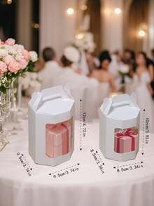 12pcs Gift Boxes, Octagon Shaped Paper Boxes With Handles & Transparent PET Window, Matte White Suitable For Party Gifts, Birthdays, Weddings, Christmas, Holiday Gifts