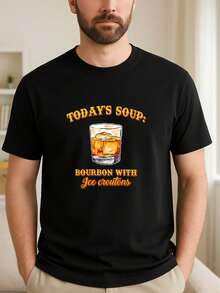 Young Men Graphic T-Shirt Today's Soup: Bourbon With Ice Croutons Cotton For Clubwear - 黑色 - 查看 3