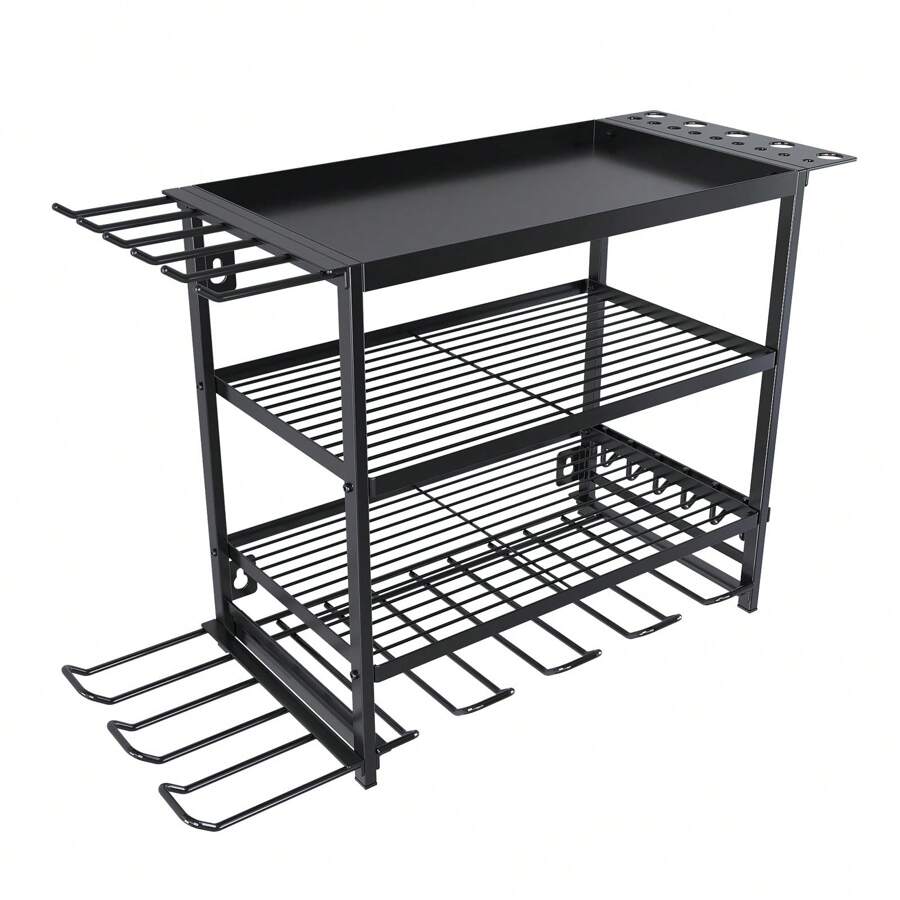 4 Tier 6 Drill Holder Wall Mounted Power Tool Organiser Garage Tool Storage Rack - Black - View 1