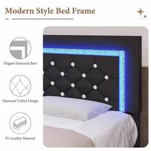 Twin/ Full/ Queen Bed Frame With Drawers, Upholstered Bed Frame With LED Lights, Modern Platform Bed Frame With Headboard And Footboard, Diamond Tufted Design, No Box Spring Needed, White/ Pink/ Black/ Purple/ Yellow (Twin Size 2 Drawers/ Other Size 4 Drawers) * Bed Frame Queen Bed Frame Bed Queen Bed Frame King Bed Frame Bedroom Furniture Bed Frame Full Full Size Bed Frame Twin Bed Frame Beds Cozy Bedroom Home Bedroom Refresh Room Decor Home Decor Christmas Decor Bedroom Decor Valentine Day Decor Storage Living Room Decor Furniture House Decor Halloween Decorations  ( USB LED Strip) - 黑色 - 查看 2