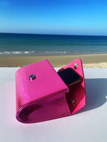 2025 Newest Fashionable Silver Metal Evening Bag, Women's PU Leather Shiny Mirror Flap Clutch, Elegant Party Shoulder Bag With Chain And Wallet - Hot Pink - View 9