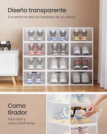 SONGMICS Cajas para Zapatos, Organizador de Zapatos de Plástico, Juego de 12, para Zapatos hasta 43, Transparente y Blanco Nube - Blanco - Ver 4