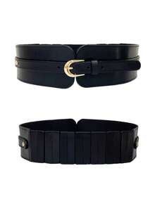 1PC 女士宽边复古松紧腰带 PU 皮革时尚搭配西装连衣裙外套腰部松紧装饰腰带展现您的完美身材