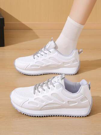 Hot Selling! Women's Fashionable Silver Mesh Retro Running Shoes, Breathable & Casual Sports Sneakers