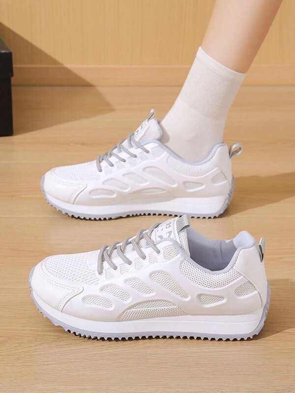 Hot Selling! Women's Fashionable Silver Mesh Retro Running Shoes, Breathable & Casual Sports Sneakers