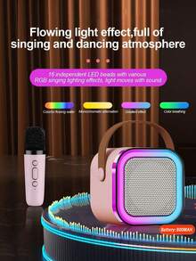 Dual Microphone Mini Portable Bluetooth Speaker, Built-In Microphone, Suitable For Home Karaoke, Wireless Bluetooth Outdoor Portable Speaker With Multiple Lighting Effects, For Listening And Singing, 800mAh Large Capacity Battery - Pink - View 4