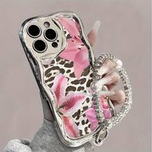 Funda para Teléfono 1PC Electrochapada Ondulada con Cadena Colgante de Perlas, Funda Protectora Anticaídas y Antigolpes, Accesorios de Moda Compatible con las Series 11, 12, 13, 14, 15, 73, Pro y Pro Plus - Moderna y De - Colores mixtos 3 - Ver 3
