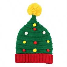 Novelty Green Colorful Pom Pom Party Hat, Warm Knitted Hat With Fuzzy Pom Pom, Unisex Winter Hat, Christmas Party Holiday Novelty Geometric Pattern Acrylic Knit Hat, Hand Wash, Stretchy Fit, Lightweight, Buckle Closure - Holiday Theme Knit Headwear Home Decor Christmas Decorations Room Decor Christmas Decorations Home Christmas Gifts Christmas Decor - Green - View 9