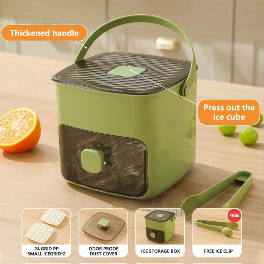 48-Compartment Ice-Making Mold, Ice Plate, Ice Bucket,With Easy Cap - Double Layer, Plastic Storage Tray For Refrigerators, Portable Design For Beverages, Tea & Coffee - Essential Kitchen Gadget, Carnival Gifts,Christmas Gifts, Halloween Gifts - 綠色 - 查看 1