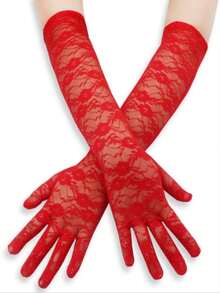 1 Pair Women Lace Embroidered Gloves, Suitable For Weddings, Parties, Halloween Wedding Valentine's Day Valentines - Multicolor - View 13