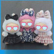For Labubu Plush Doll [This Only Includes The Outfit]: 17cm Printed Overall Dress, Butterfly Decor Replacement Outfit For 10cm Plush Doll