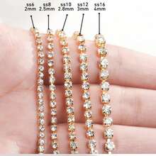 10 Yards/Roll SS6-SS16 AB Color Crystal Rhinestone Chain, Crystal Rhinestone Dense Chain, Gold/Silver Claw Set Diamond Chain, Rhinestone Claw Chain, Rhinestone Decor Chain, Rhinestone Sewing Craft Chain DIY, Elegant Minimalist Body Chain, Rhinestone Decor Chain, Claw Chain, Crystal Rhinestone Chain - Multicolor - View 3