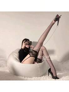 1件女士性感大腿高吊帶絲襪 - 黑色 - 查看 6