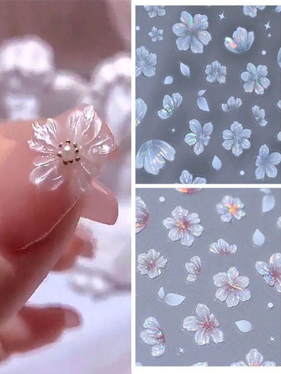2024 Neue Mode Blumen Prägung Nail Art Sticker, glamouröse gefrorene Kamelien Blumen Nail Decals für Frauen