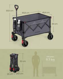 SONGMICS Carro de Mano Plegable, Carro de Jardín, 150 L, con 4 Ruedas Extraíbles, Carga de 150 kg, para Exterior, Jardín, Gris Pizarra - Gris - Ver 6