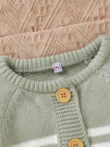 New Striped Knit Long Sleeve Jumpsuit For Infants And Toddlers - Green - View 5