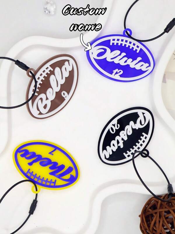 1 Pc Football Bag Tag, Custom Name Tag With A Number, Backpack Tag, Football Mom Fan Gear, Summer Vacation Style, Unique Letter Label, Sports Team Or Gift, Ideal Gift For Family And Friends As Christmas