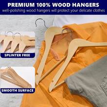 10/20/50 Pcs Premium Wooden Suit Pant Dress Coat Non-Slip Hangers  W/360° Swivel Hook - 米色 - 查看 3