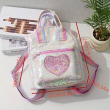 1pc Shiny Sequin Backpack, Large Pasta Shape, Unicorn Horn Design, Convertible Shoulder & Handbag, Adjustable Rainbow Strap, Zipper Closure, Suitable For School, Outings, Lovely Gift