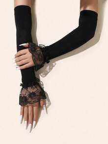 1 Stück Sommer Spitzen-Chiffon Ärmel für Damen, luftdurchlässige durchsichtige Outdoor-Armstulpen, modische Armwärmer