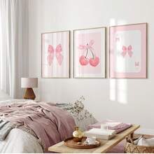 3 tranh màu nước hình nơ hồng, tranh vẽ trên vải canvas nữ tính, thích hợp trang trí phòng ngủ, phòng khách, văn phòng, phòng ký túc xá sinh viên, không khung. - Nhiều màu - Xem 2
