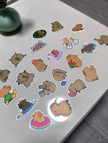 50 张可爱卡通水豚贴纸，创意简约设计，适用于装饰水族馆、剪贴簿、手机壳、笔记本、滑板、吉他、派对用品、手提箱、信封等，也非常适合圣诞节、万圣节、毕业典礼、返校礼物和生日礼物 - 彩色 - 查看 4