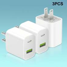 1/2/3/4 件装 USB-C 墙充，双端口 PD 快充 Type-C 充电器插头适配器，适用于多人充电、多设备充电、家庭充电需求以及办公桌面充电，家用办公手机充电器，多端口高输出功率