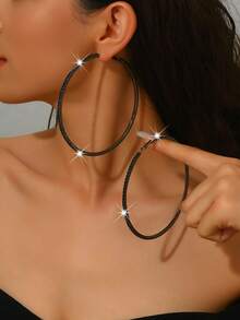 Fashion Rhinestone Black Large Circle Earrings - Hoop Earrings - View 3