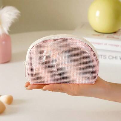 Neceser de maquillaje con diseño de rejilla refrescante, bolsa portátil de maquillaje, estuche para guardar lápices labiales, bolsa para monedas y llaves